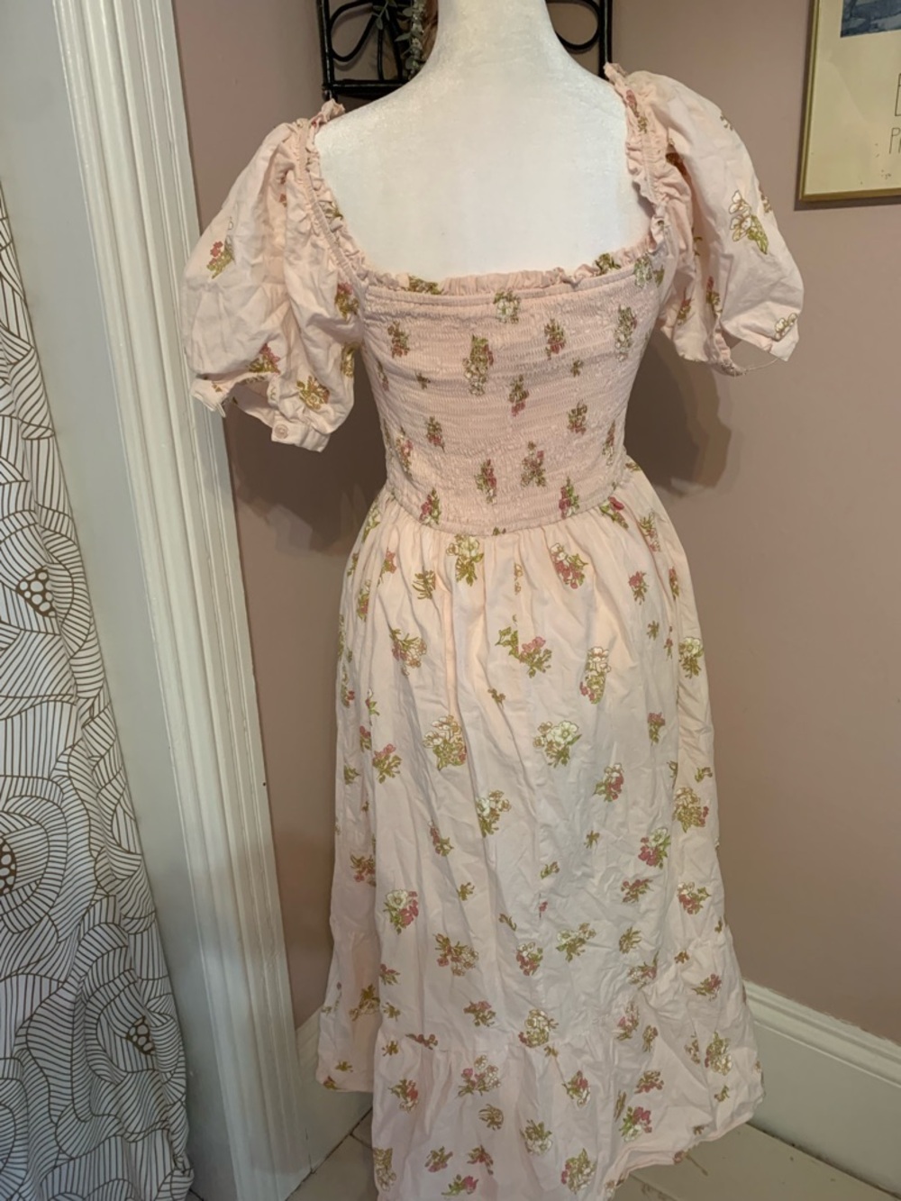 Japna Pink Floral Smocked Maxi Dress spring cottagecore feminine girly cute - Picture 3 of 8